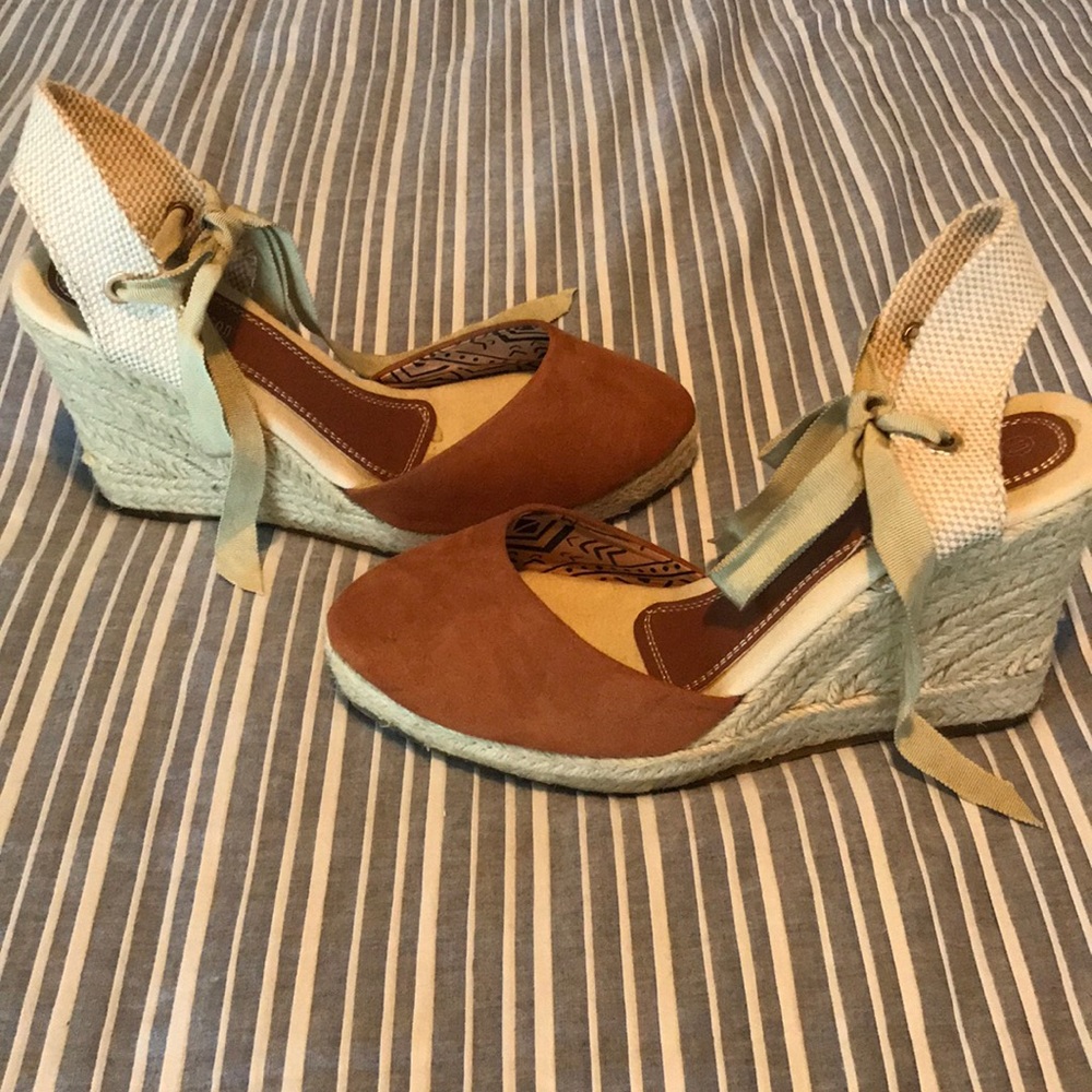 Alexis Harrison espadrille wedges with ribbon ties